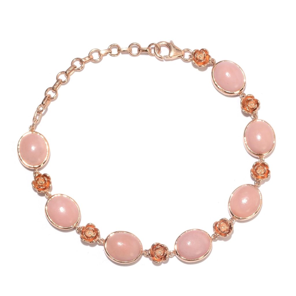 A Beautiful Pink Opal Bracelet Plated With Rose Gold Rhodium In Sterling Silver